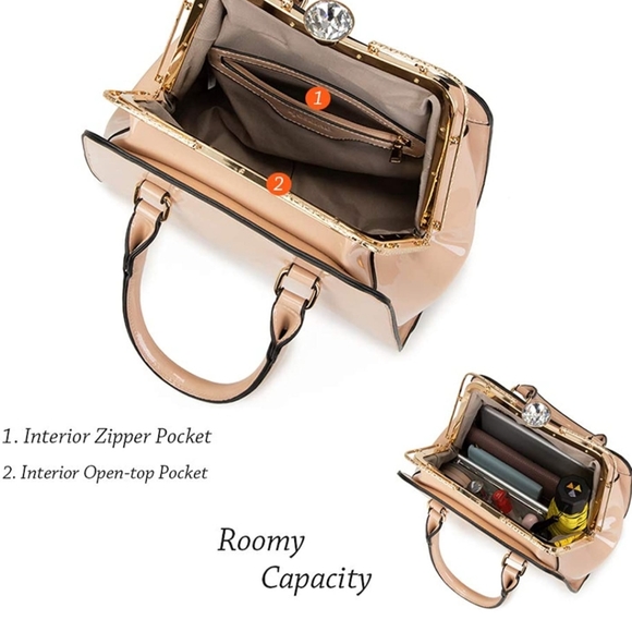 Leather handbag shiny patent leather shoulder bag - Picture 11 of 16